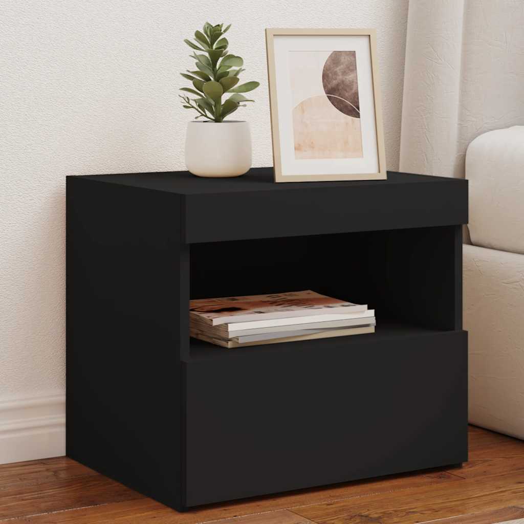Mesita de noche con luces LED blanco 35x39x55 cm
