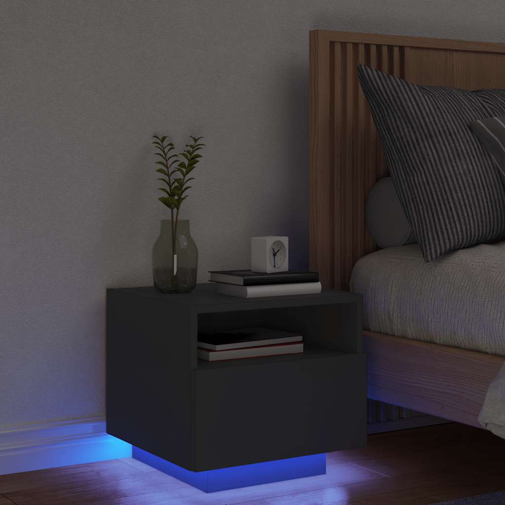 Mesita de noche con luces LED blanca 70x36x40,5 cm