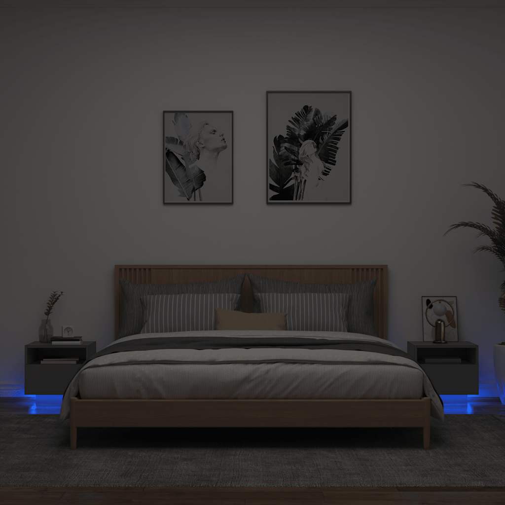 Mesitas de noche con luces LED 2 uds gris hormigón 40x39x37 cm