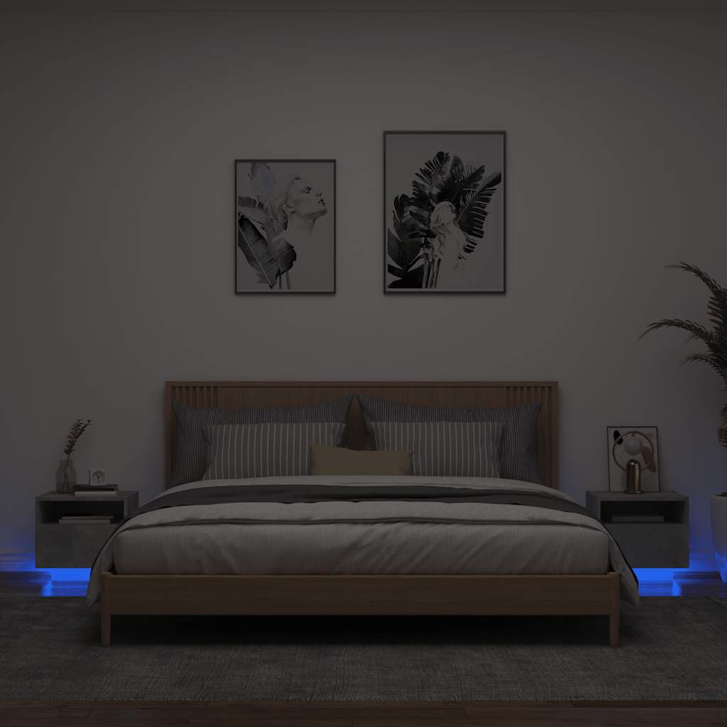 Mesitas de noche con luces LED 2 uds gris hormigón 40x39x37 cm