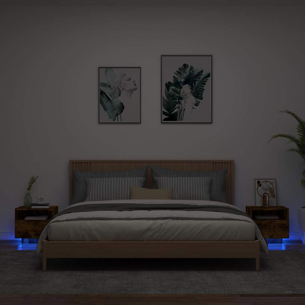 Mesitas de noche con luces LED 2 uds gris hormigón 40x39x37 cm