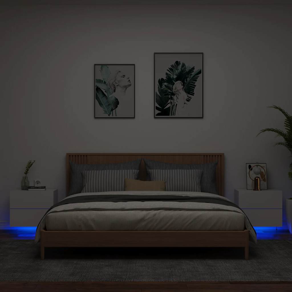 Mesitas de noche de pared con luces LED 2 uds gris hormigón