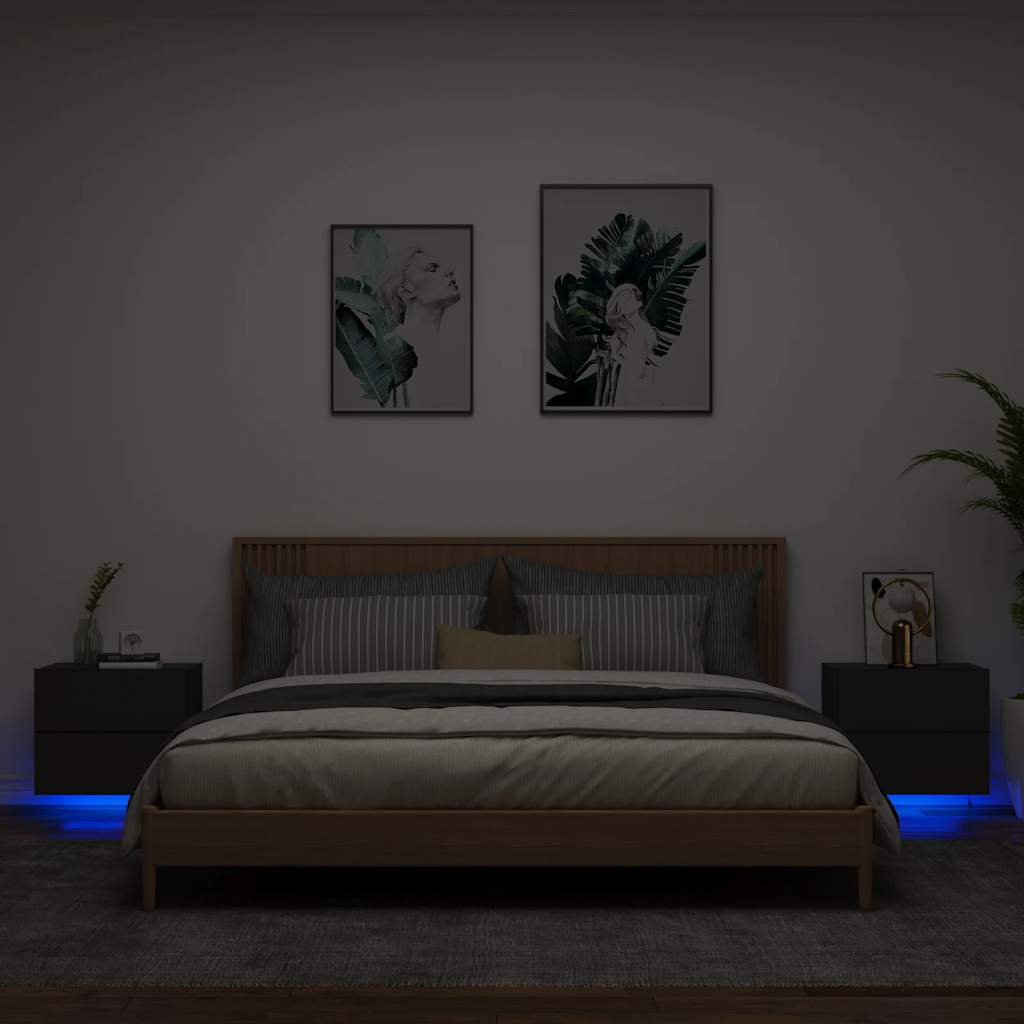 Mesitas de noche de pared con luces LED 2 uds gris hormigón