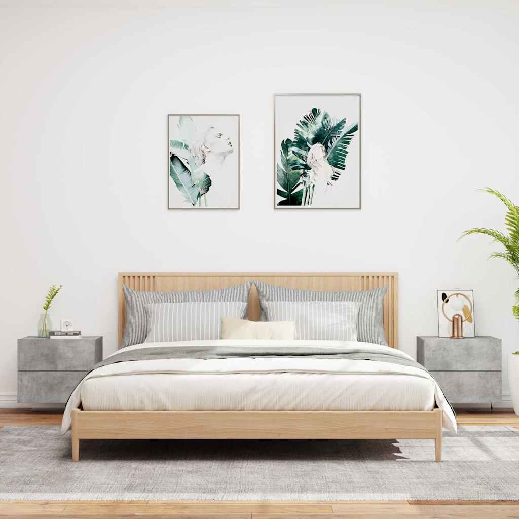 Mesitas de noche de pared con luces LED 2 uds gris hormigón