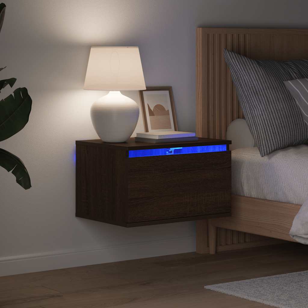Mesitas de noche de pared con luces LED 2 uds gris hormigón