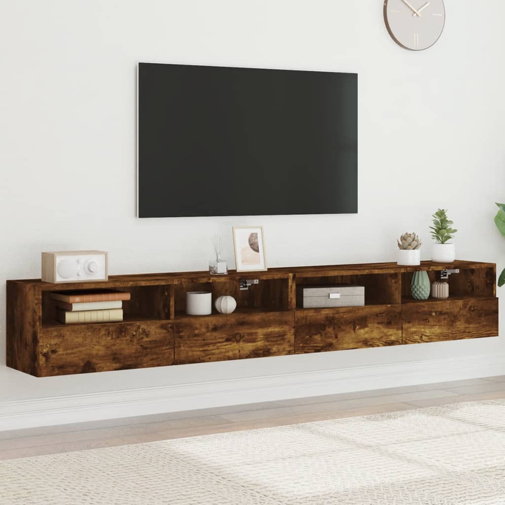 Muebles de pared de TV 2 uds madera gris hormigón 100x30x30 cm