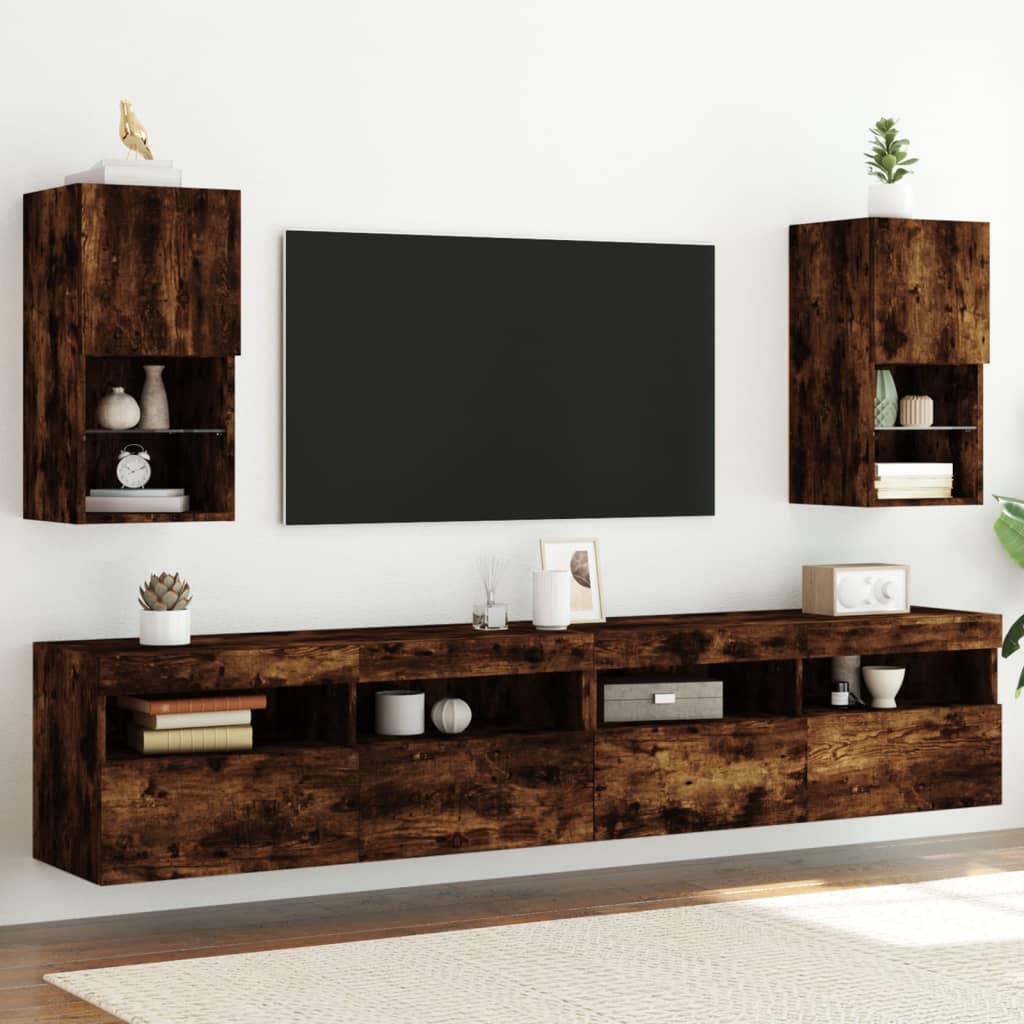 Muebles de TV con luces LED 2 uds roble ahumado 100x30x30 cm
