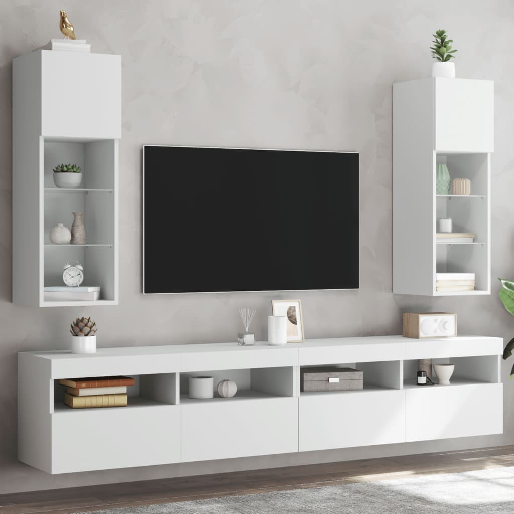 Muebles de TV con luces LED 2 uds blanco 100x30x30 cm