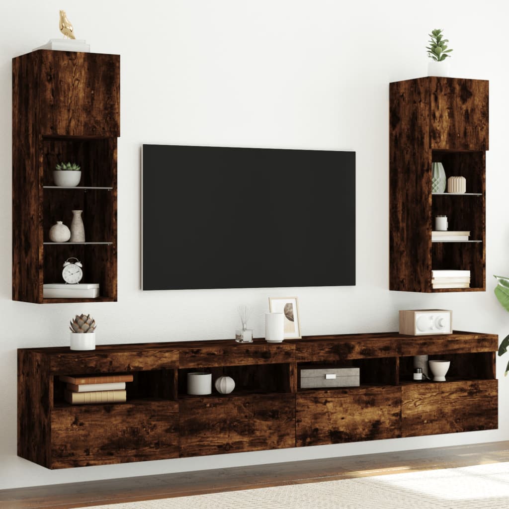 Muebles de TV con luces LED 2 uds roble ahumado 100x30x30 cm