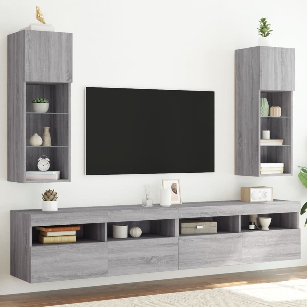 Muebles de TV con luces LED 2 uds gris hormigón 80x30x30 cm