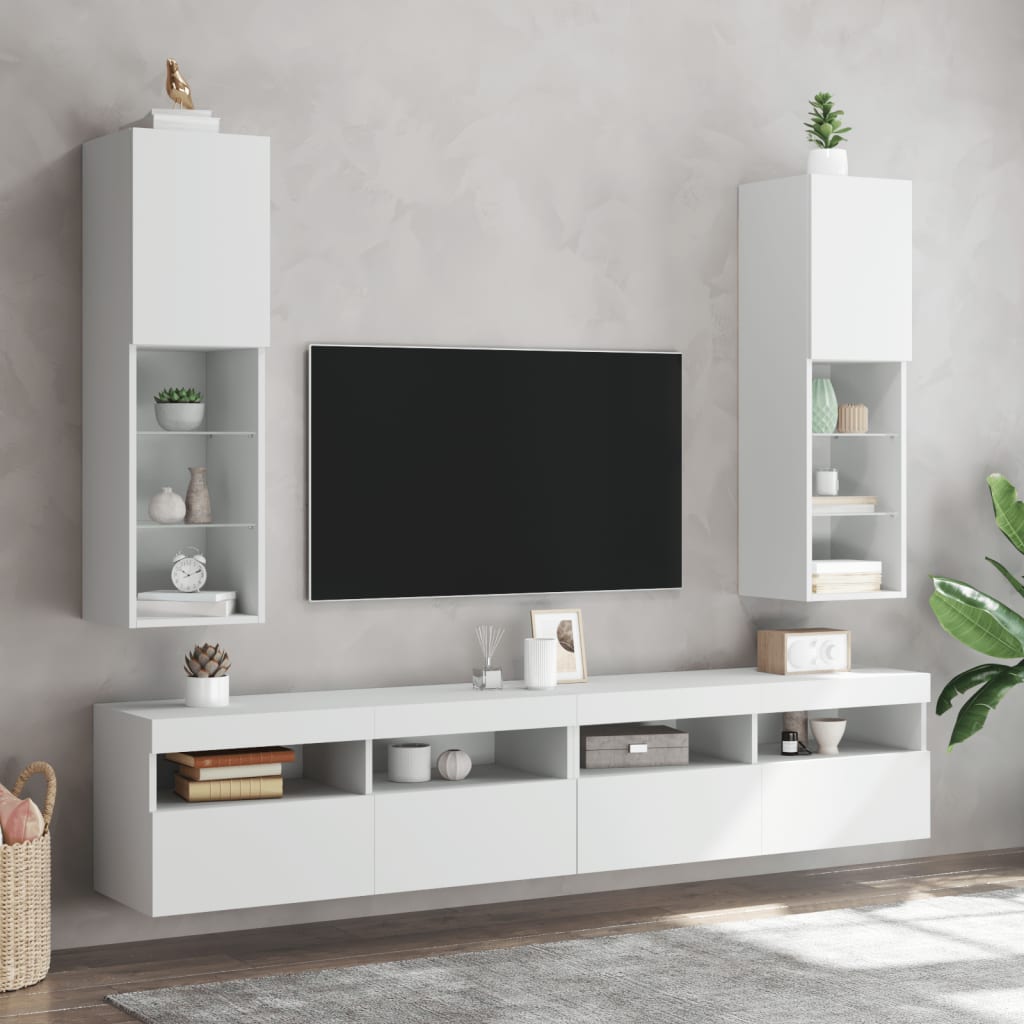 Muebles de TV con luces LED 2 uds blanco 100x30x30 cm