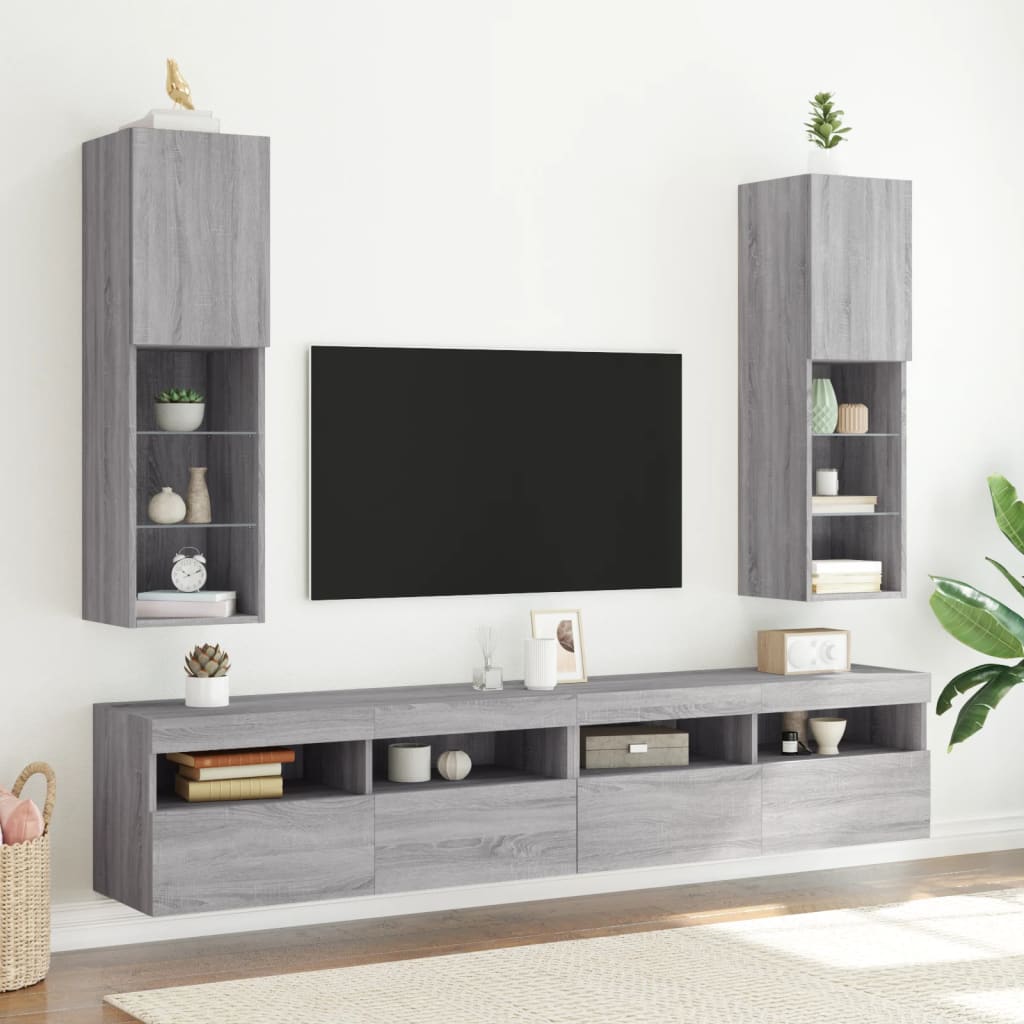 Muebles de TV con luces LED 2 uds gris hormigón 80x30x30 cm
