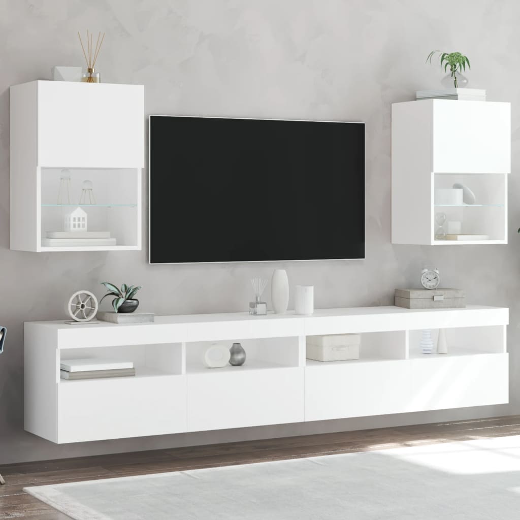 Muebles de TV con luces LED 2 uds blanco 100x30x30 cm