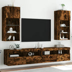 Muebles de TV con luces LED 2 uds roble ahumado 100x30x30 cm