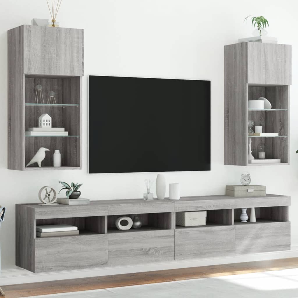 Muebles de TV con luces LED 2 uds gris hormigón 80x30x30 cm