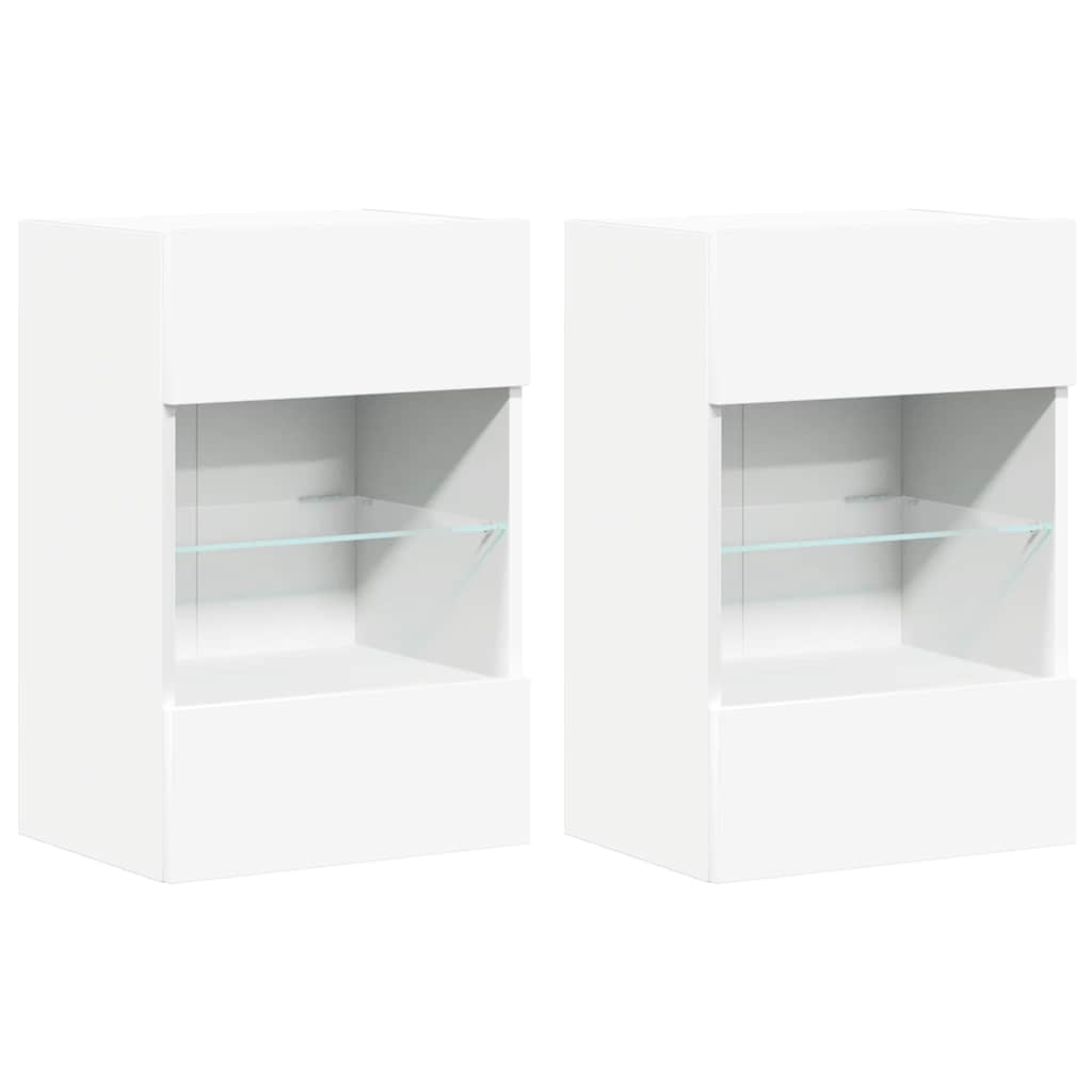 Armarios de pared con luces LED para TV 2 uds blanco 40x30x60,5 cm