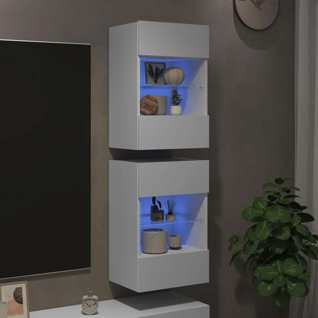 Armarios de pared con luces LED para TV 2 uds blanco 40x30x60,5 cm