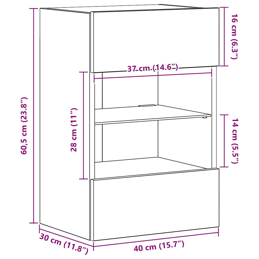 Armarios de pared con luces LED para TV 2 uds blanco 40x30x60,5 cm