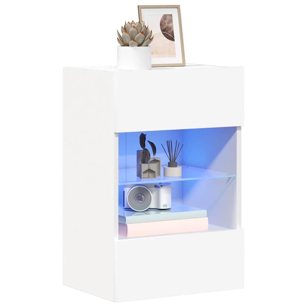 Armarios de pared con luces LED para TV 2 uds blanco 40x30x60,5 cm