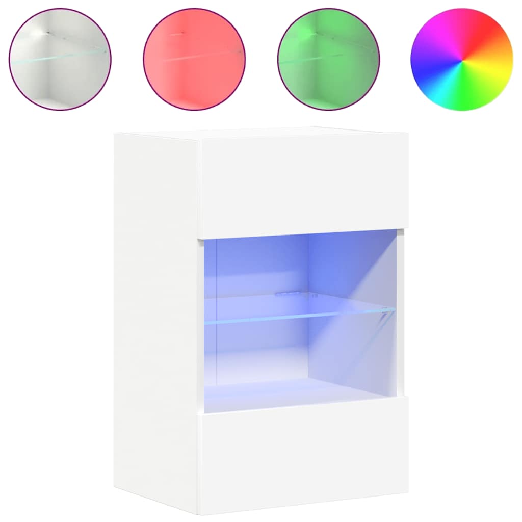 Armarios de pared con luces LED para TV 2 uds blanco 40x30x60,5 cm