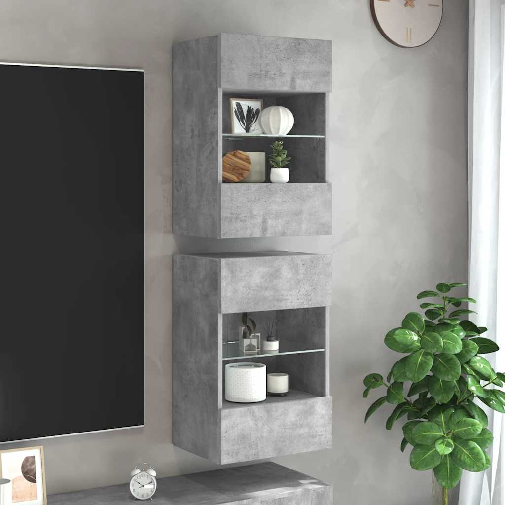 Armarios de pared con luces LED para TV 2 uds blanco 40x30x60,5 cm