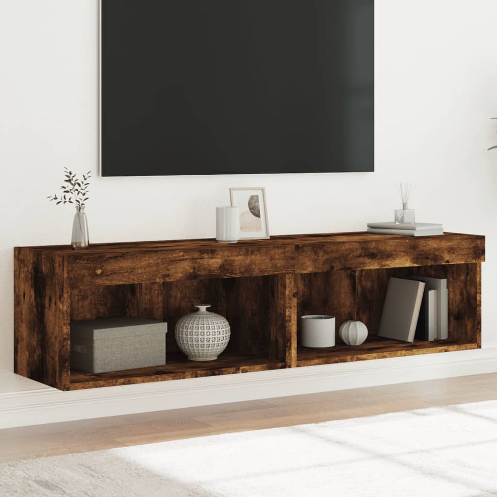 Muebles de TV con luces LED 2 uds roble ahumado 100x30x30 cm