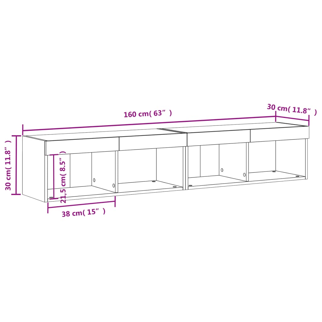 Muebles de TV con luces LED 2 uds blanco 80x30x30 cm