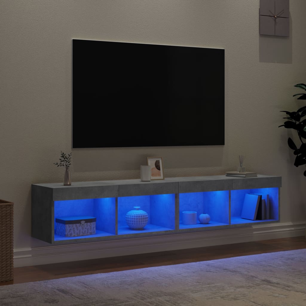 Muebles de TV con luces LED 2 uds gris hormigón 80x30x30 cm
