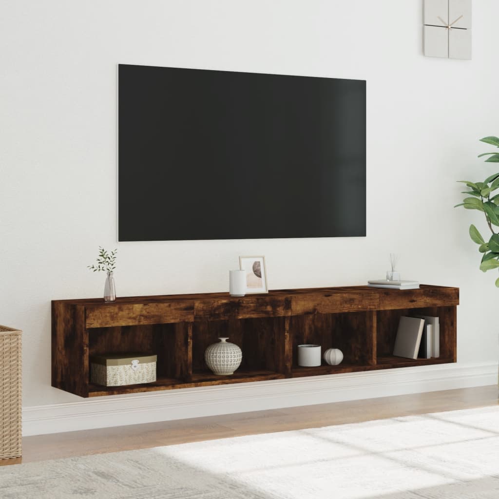 Muebles de TV con luces LED 2 uds roble ahumado 100x30x30 cm