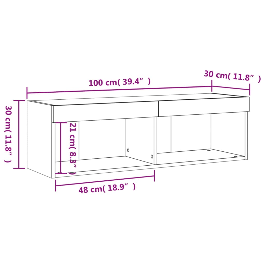 Mueble para TV con luces LED blanco 100x30x30 cm