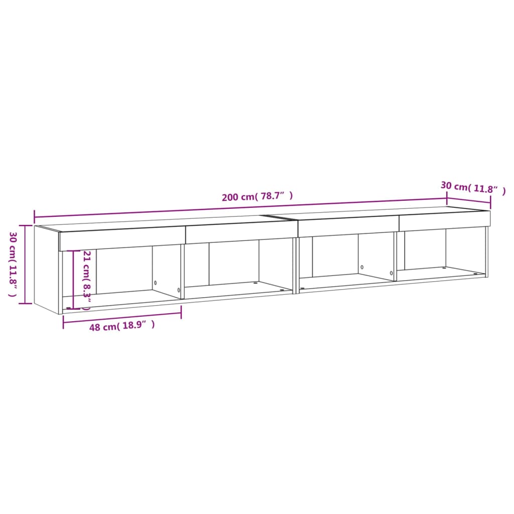 Muebles de TV con luces LED 2 uds blanco 100x30x30 cm