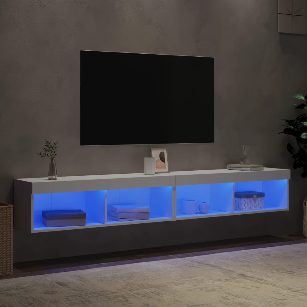 Muebles de TV con luces LED 2 uds blanco 100x30x30 cm
