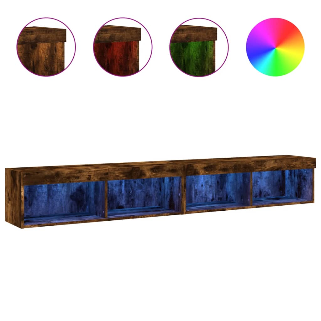 Muebles de TV con luces LED 2 uds roble ahumado 100x30x30 cm