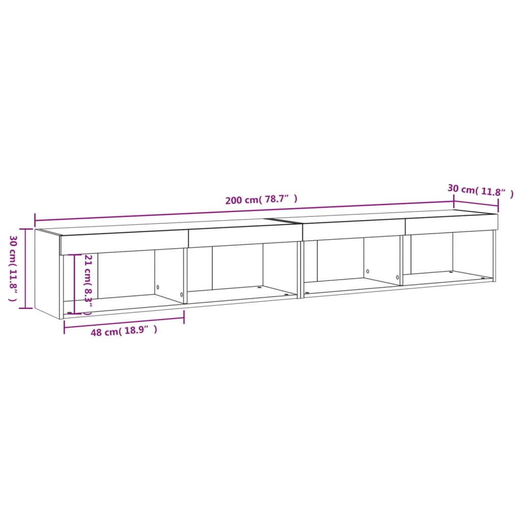 Muebles de TV con luces LED 2 uds roble ahumado 100x30x30 cm