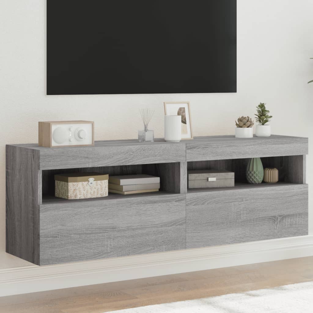 Muebles de pared de TV 2 uds madera gris hormigón 100x30x30 cm