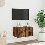Mueble de pared TV con luces LED gris hormigón 140x31x38 cm