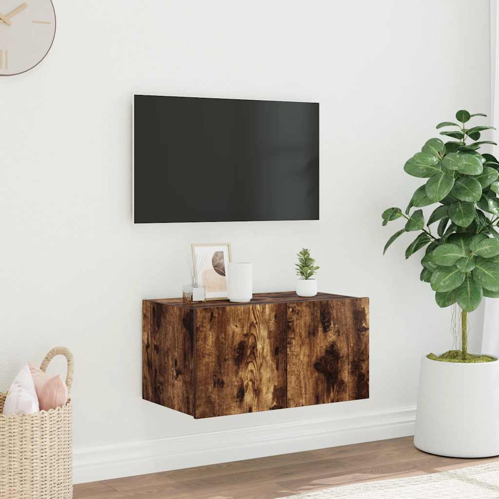 Mueble de pared TV con luces LED gris hormigón 140x31x38 cm