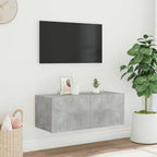 Mueble de pared TV con luces LED gris hormigón 140x31x38 cm