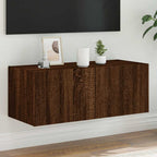 Mueble de pared TV con luces LED gris hormigón 140x31x38 cm