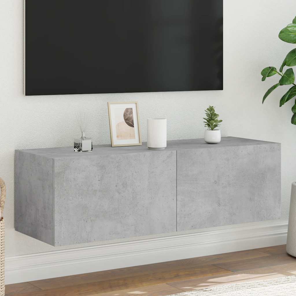 Mueble de pared TV con luces LED gris hormigón 140x31x38 cm