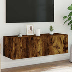 Mueble de pared TV con luces LED gris hormigón 140x31x38 cm