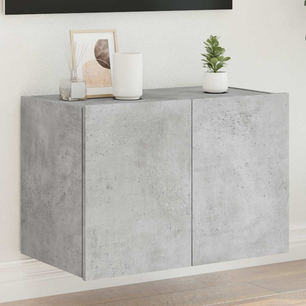 Mueble de pared TV con luces LED gris hormigón 140x31x38 cm