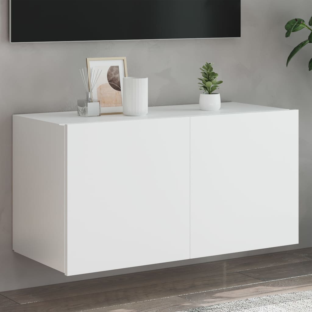 Mueble de pared TV con luces LED gris hormigón 140x31x38 cm