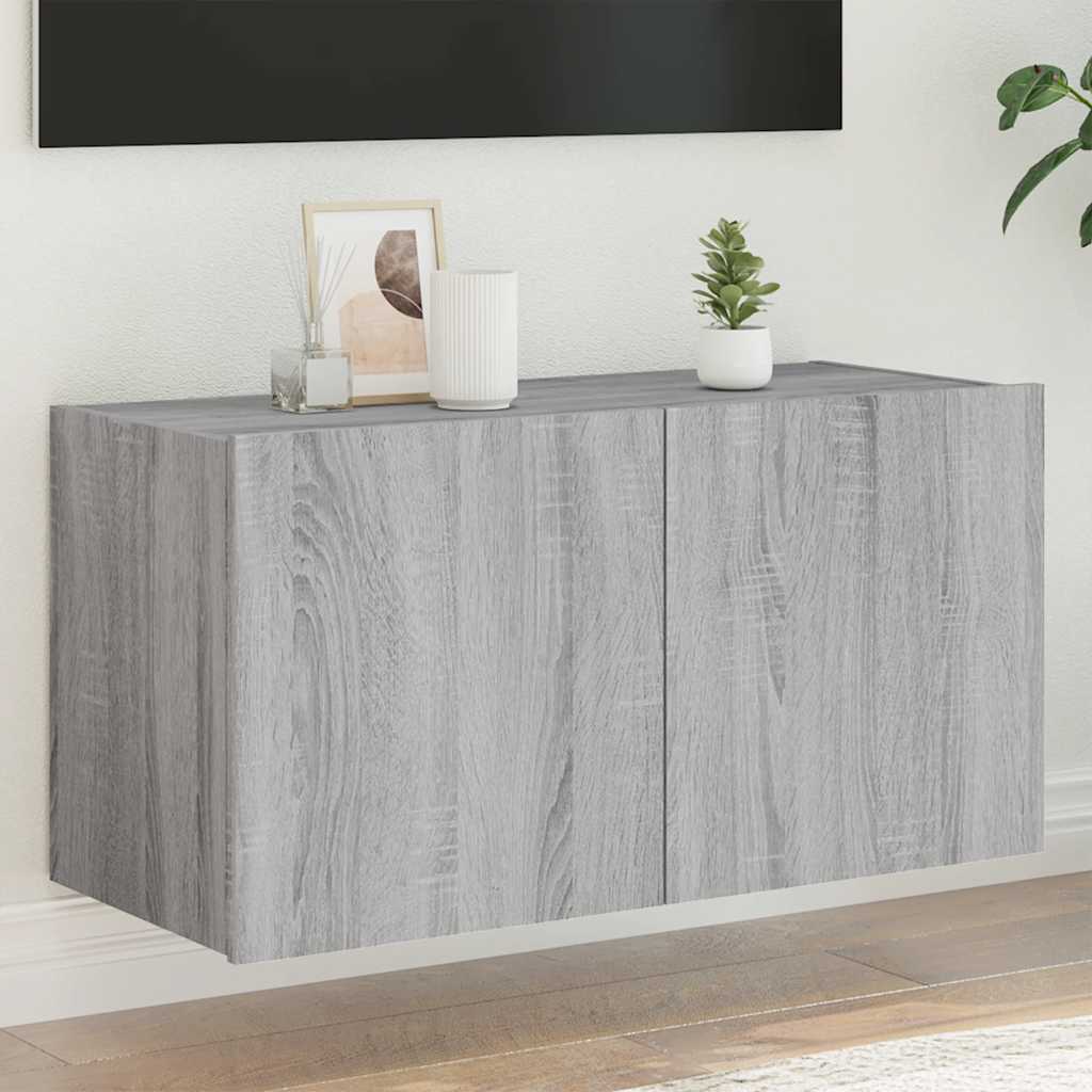 Mueble de pared TV con luces LED gris hormigón 140x31x38 cm