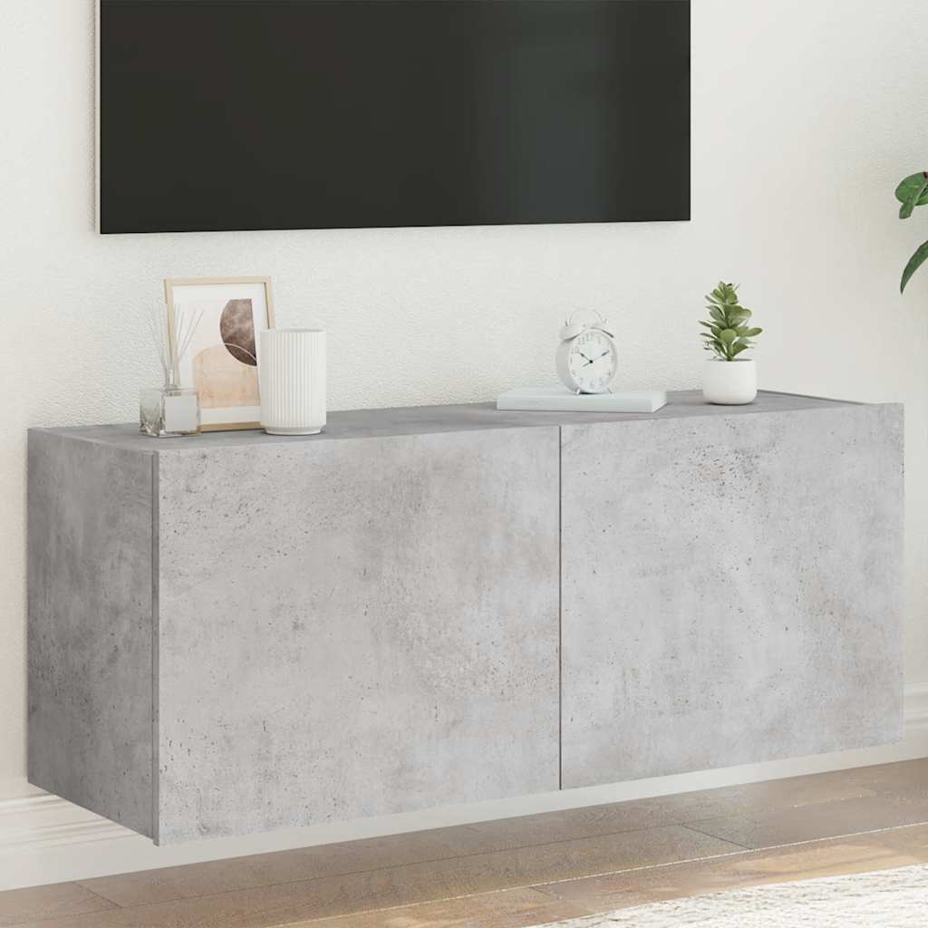 Mueble de pared TV con luces LED gris hormigón 140x31x38 cm