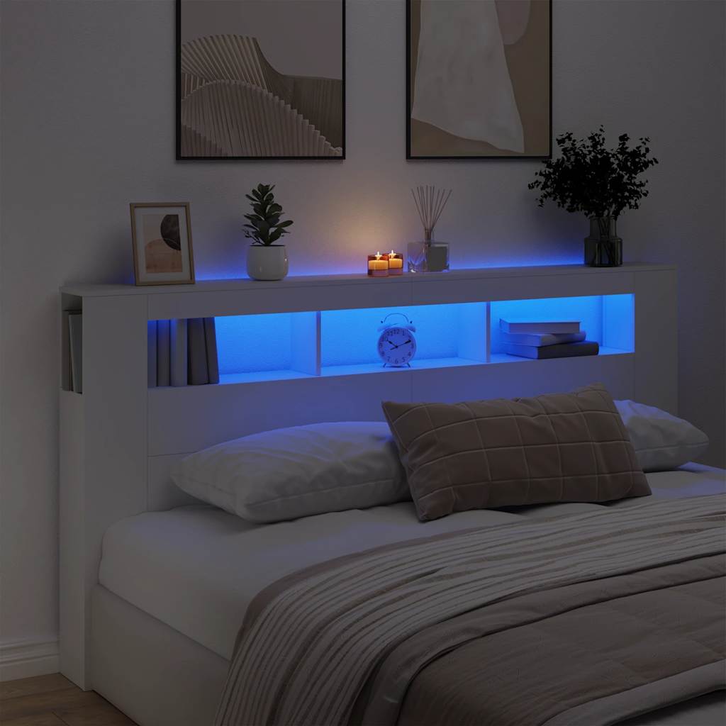 Cabecero con LED madera de ingeniería blanco 200x18,5x103,5 cm