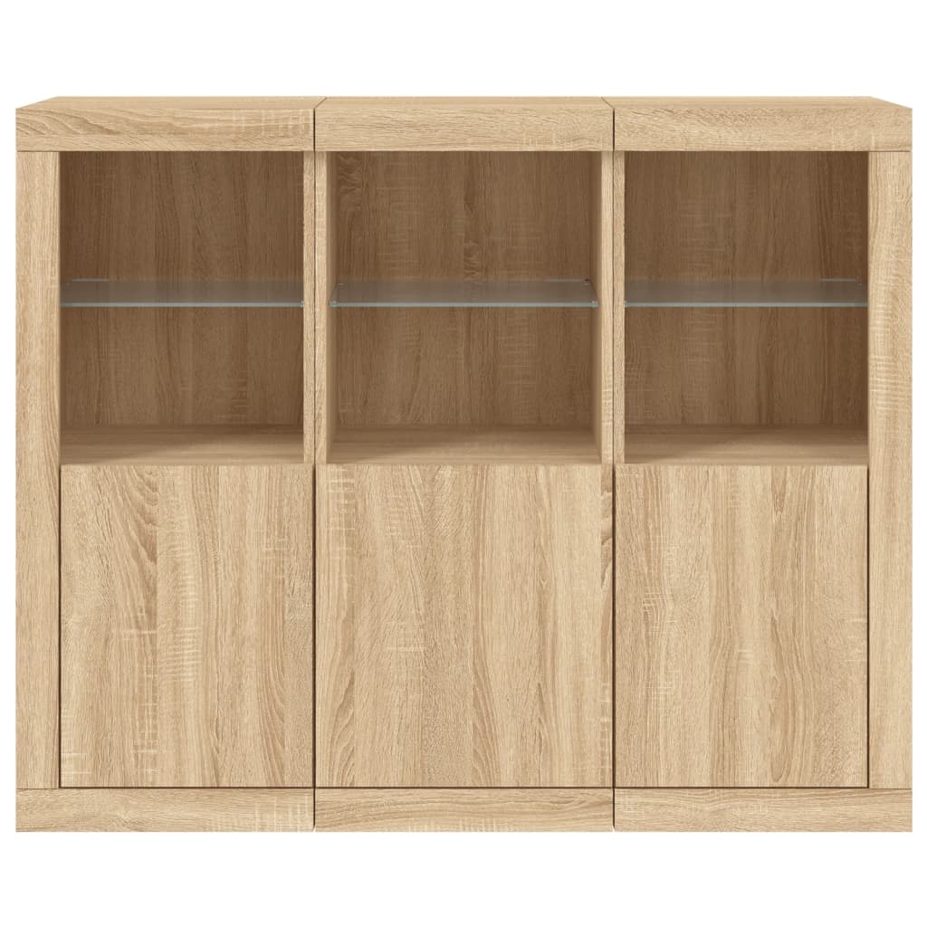 Aparador con luz LED 3 piezas madera de ingeniería roble sonoma