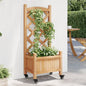 Jardinera con enrejado y ruedas madera maciza de abeto gris