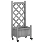 Jardinera con enrejado y ruedas madera maciza de abeto gris