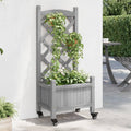 Jardinera con enrejado y ruedas madera maciza de abeto gris